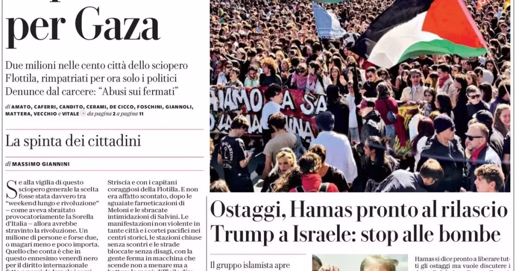 L’Italie massivement en grève et dans la rue pour Gaza