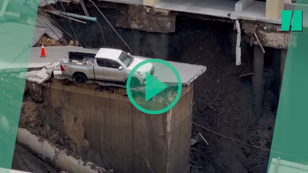 Les images spectaculaires d’une route qui s’effondre en plein Bangkok
