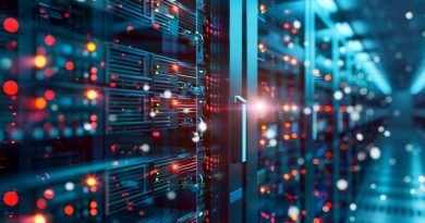 Vue intérieure de racks serveurs multicolores